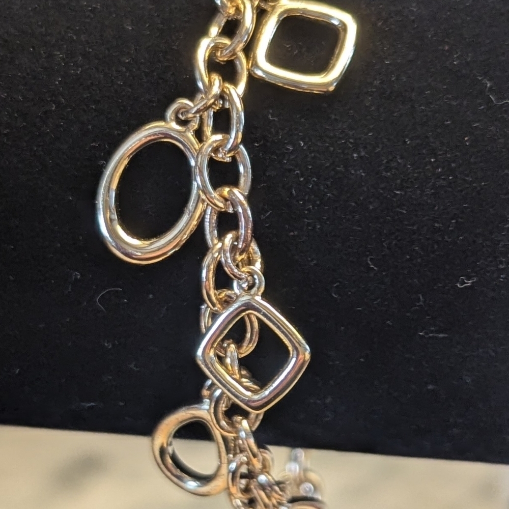 Liz Claiborne Goldtone Chain Bracelet Geometric Shape Charms Classic Preppy